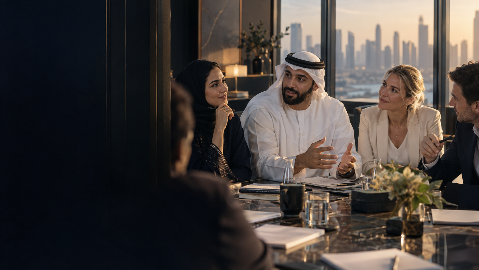 Professionals exchanging ideas during an executive learning session in the UAE